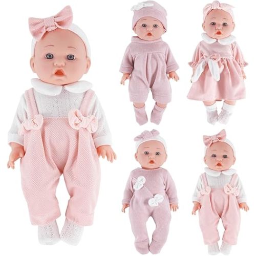 12 inch Doll Clothes and Accessories with Headband Hat Socks 4-Packs for 10 11 12 inch Dolls (Not Include Doll)
