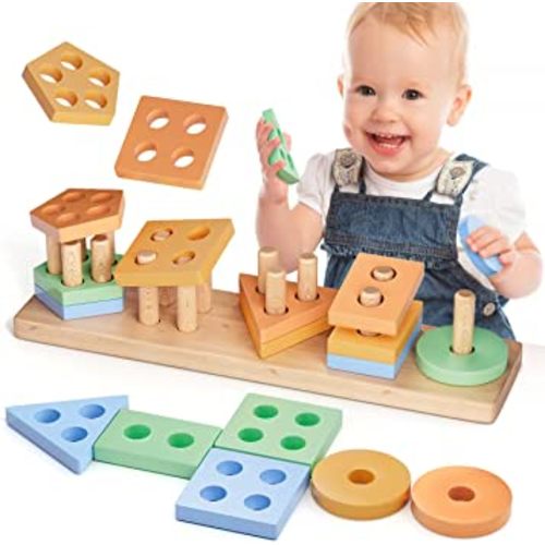 Montessori Toys for 1+ Year Old Girl Easter Gifts, Baby Toys 12-18 Months Wooden Sorting Stacking Toys, Preschool Learning Educational Toys for Toddler Age 1-2, Birthday Gifts for 1 2 3 Year Old Boy
