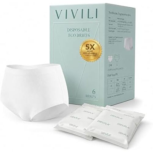 Disposable Underwear for Travel & Postpartum (6 Ct) - Individually Wrapped Zero-Laundry High-Waist Briefs for Business Trips, Period & Hospital Stay | Bio-Silk, pH 4.5, Plant-Based (S/M)