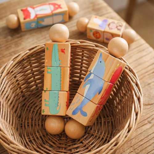 Wooden Animal Puzzle, 4 Theme Rotating Learning Toys for Toddlers & Babies, Educational Wooden Baby Toy, Puzzles Toddler Gift