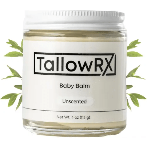 Tallow Baby Balm for Delicate Skin – All-Natural, Moisturizing & Soothing Cream with Grass-Fed Beef Tallow, Organic Jojoba & Organic Vitamin E – For Newborns, Infants & Toddlers (4oz, Unscented)