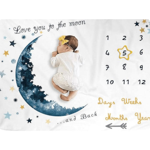 Baby Monthly Milestone Blanket for Boy and Girl,Monthly Blanket for Baby Pictures,Baby Photo Blanket for Newborn (Golden Moon, 40" x 60")