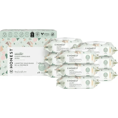 The Honest Company Clean Conscious Unscented Wipes | Over 99% Water, Compostable, Plant-Based, Baby Wipes | Hypoallergenic for Sensitive Skin, EWG Verified | Geo Mood, 648 Count