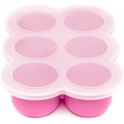 WeeSprout Silicone Freezer Tray with Clip on Lid Perfect Food Storage Container for Homemade Baby Food, Vegetable, Fruit Purees, and Breast Milk (Bright Pink, Six 3 Ounce Sections)