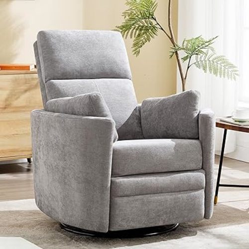Manual Recliner 360°Swivel Glider Rocking Chair,Upholstered Nursery Adult Rocker Glider Chair with 2 Pillows for Living Room Bedroom Nursery(Light Grey, Manual Operation)