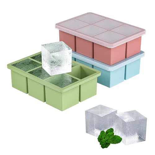 Silicone Ice Cube Tray 3 Pack, HANCELANT Ice Trays for Freezer with Lid, Large Square Ice Cube Mold for Cocktail, 2Inch Huge Ice Tray for Whisky