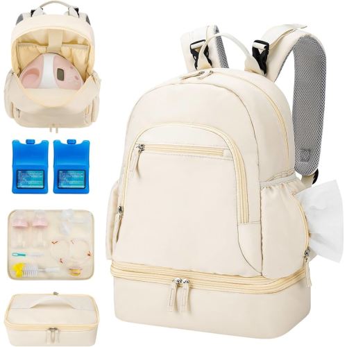 Breast Pump Backpack Fit for Spectra S1 and S2 with Removable Cooler Compartment, Pumping Bag for Pump Accessories, Breast Pump Bag for Work, Travel and Family Use Beige
