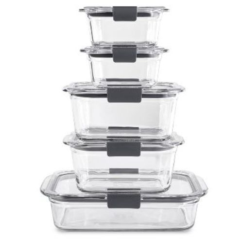 Rubbermaid 10pc Brilliance Glass Food Storage Set: Glass Containers with Lids, Oven & Microwave Safe, Dishwasher Safe