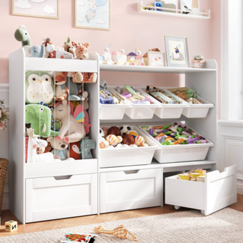 41.3"H Toy Storage Organizer, Large Stuffed Animal Storage with 6 Plastic Bins, 3 Movable Building Block Drawers for Kids Room, Playroom, Nursery | Wayfair