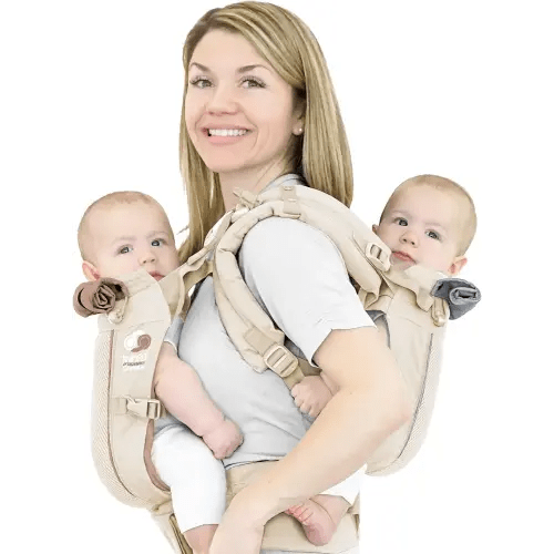 TwinGo Carrier - Breathable Twin Baby Carrier That Separates into 2 Baby Carriers, Adjustable Twin Carriers for Babies and Toddlers (10-45 lbs), Fits Adults XS-XXL - Air Model, Simply Neutral
