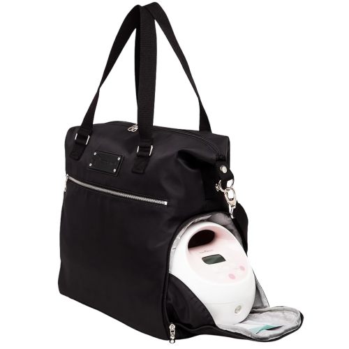 Lizzy Breast Pump Bag – Stylish Pump Tote with Insulated Cooler Pocket, Laptop Sleeve & Spacious Side Compartment – Fits Portable Pumps & More – Easy-Clean, Lightweight Breastfeeding Bag (Black)