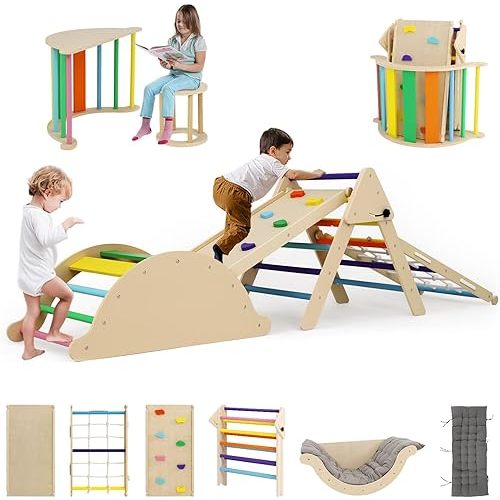 13-in-1 Pikler Triangle Set,Wooden Climbing Toy for Toddler with Ramp & Arch Montessori Climber Gifts Indoor Triangle Climbing Toys Playset Foldable Jungle Gym for Kids