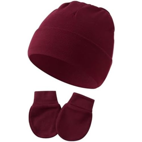 Newborn Hats Mittens Set Cute Baby Girls Boys Cotton Beanie hat Gloves, Unisex Baby Infant Caps for 0-6 Months