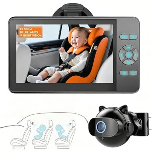 Baby Car Camera,4X Zoom to See Baby Clearly,360 Degree Rotating Backseat Camera,10 Lullabies,USB Plug and Play Easy Setup 4.3" Baby Car Camera HD IR Night Vision Backseat Monitor