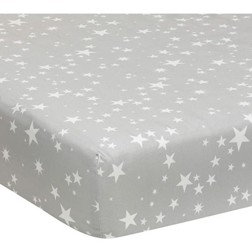 Lambs & Ivy Milky Way Gray/White Stars 100% Cotton Baby Fitted Crib Sheet