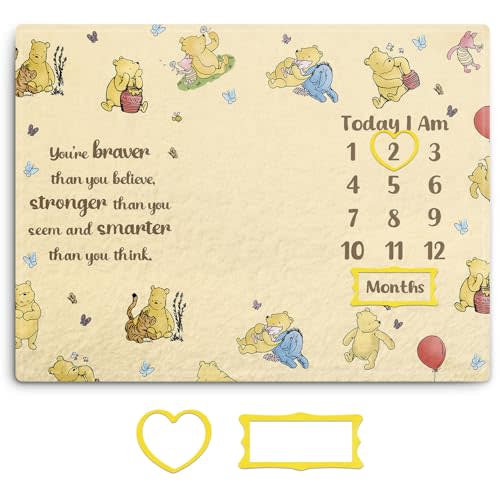 Guawubiang Winnie Baby Monthly Milestone Blanket, The Pooh Baby Milestone Blanket, Winnie Quotes Decor, Newborn Photography Background Decor, for New Parents or Expecting Mothers 30 * 40in