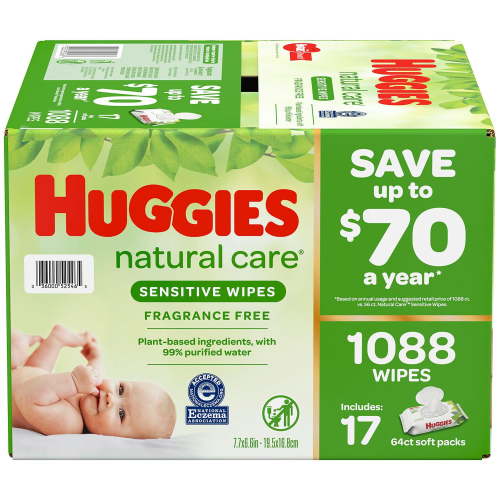Huggies Natural Care Sensitive Skin Baby Wipes, Free From Fragrance - Refill Pack (1,088 Count)