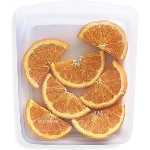 Stasher Silicone Reusable Storage Bag, Quart Bag, Reusable Freezer Bags, Microwave, Dishwasher, Oven Safe, Sous Vide, Eco Friendly, Lunch Container, Food-safe Silicone Snack Bags, 64 oz, Clear