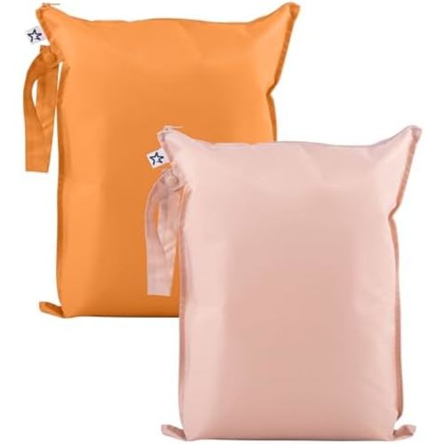 Tiny Twinkle Mess Proof Wet Bags | 2-Pack Reusable Waterproof Wet Bags for Swimsuits | Baby Clothes | Travel & Diaper Bag (Taupe, Dandelion)