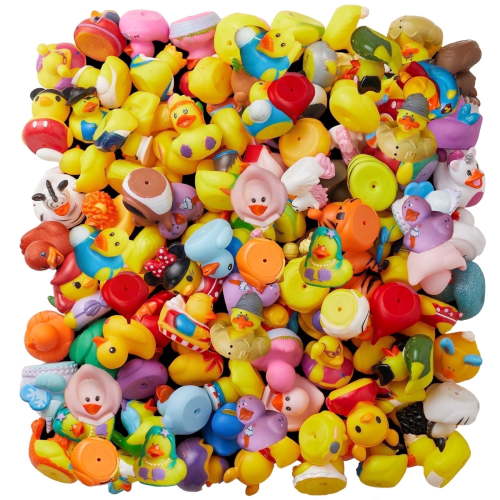 ValenLyra 100 pack Rubber Ducks for Jeeps Ducking - 2" Bulk Floaters, Safe 3+ Kids/Baby Bath Toys with Bag, Assorted Styles, Party Favors/Birthdays (100 Varieties)