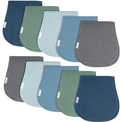 Muslin Burp Cloths for Baby,Organic Cotton Burping Cloths for Babies Boys Girls,Large Spit Up Rags Extra Soft and Absorbent 10 Pack