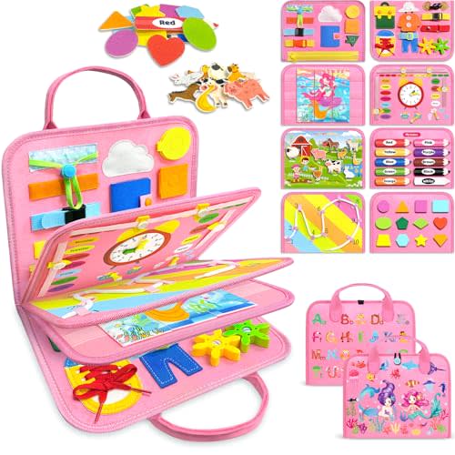 Gojmzo Busy Board Montessori Toys for Toddler Girl Birthday Gifts, Busy Book Sensory Toys for Toddlers, Learning Educational Toddler Travel Activities