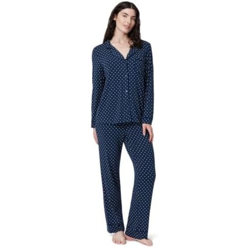 Amazon Essentials x Sofia Grainge Women's Stretch Modal Long-Sleeve Button-Front Top and Full-Length Bottom Pajama Set