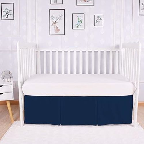 Box Pleated Crib Bed Skirt Premium 100% Cotton 800 Thread Count Nursery Crib Toddler Bedding Crib Bedskirt for Baby Boys or Baby Girls, (28" x 52") + 14" Drop Lenght - Navy Blue Solid