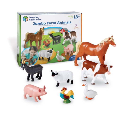 Learning Resources Jumbo Farm Animals, Horse, Cow, Sheep, Chicken , Figurines, Ages 18 Months +