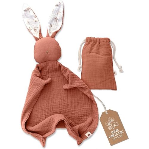 Mikito Organic Cotton Muslin Lovey Bunny Security Blanket Unisex
