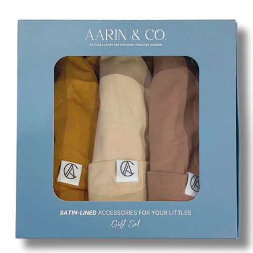 Newborn Satin Lined Jersey Beanie Gift Set-Neutral – Aarin & Co.