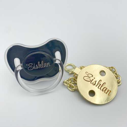 Personalized Pacifier & Gold Clip Set: Engraved Baby Soother
