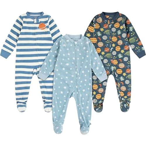 HUGGIES unisex-baby 3-pack Footed Fleece Coverall Pajamas