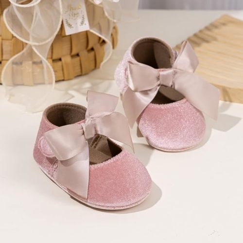 KIDSUN Infant Baby Girls Mary Jane Shoes Non-Slip Rubber Sole Ballet Slippers Princess Dress Wedding Shoe Newborn Crib Shoes First Walkers Shoes