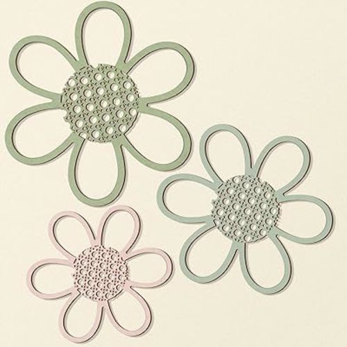 Maitys 3 Pieces Boho Daisy Wall Decor Natural Rattan Flower Wall Hanging Art Wooden Boho Nursery Flowers Decor for Home Nursery(Bright Color)