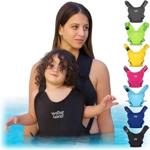 WaterLand Baby Carrier - Innovative Carrier You Can Use Both in Water & Land - Waterproof Infant Chest Holder with Adjustable Straps, Lightweight Toddler Harness for Pool & Beach (Black)