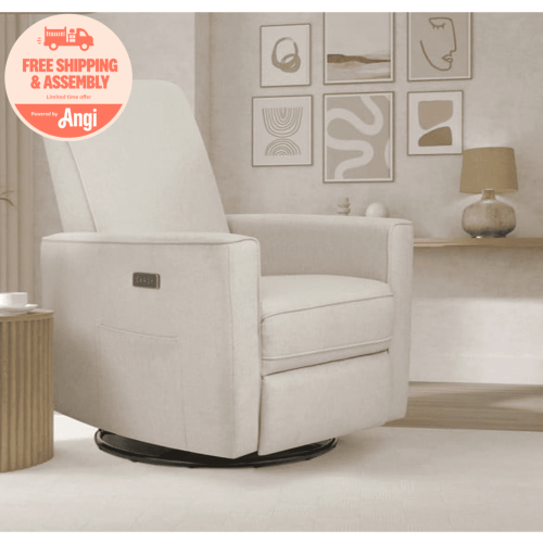 Evolur Harlow Deluxe Upholstered Plush Seating Glider Swivel, Power Recliner with USB Port, Greenguard Gold Certified, Glider Chair for Nursery, Light Sand