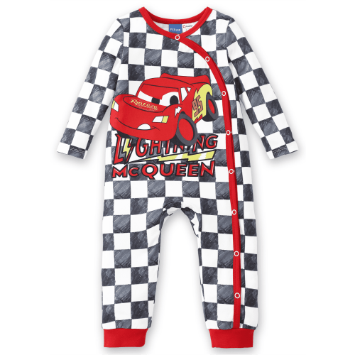 Disney Baby Boys Pixar Cars Lightning McQueen Checkered Long Sleeve One Piece Romper Outfit Gifts