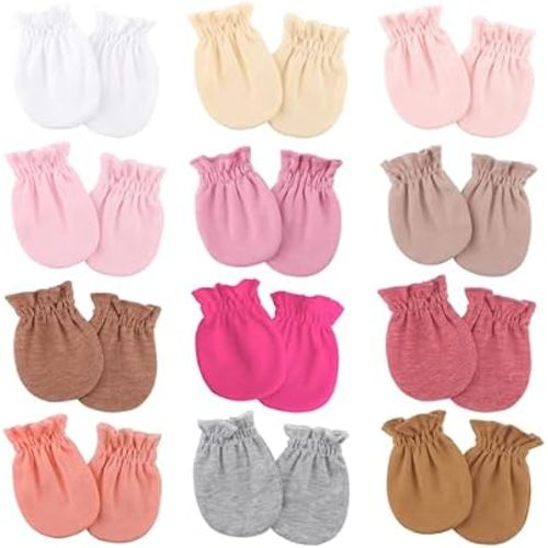 BQUBO 12 Pairs Baby Mittens Newborn Infant Mittens No Scratch Cotton Elastic Wrist Gloves for Boys Girls 0-6 Months