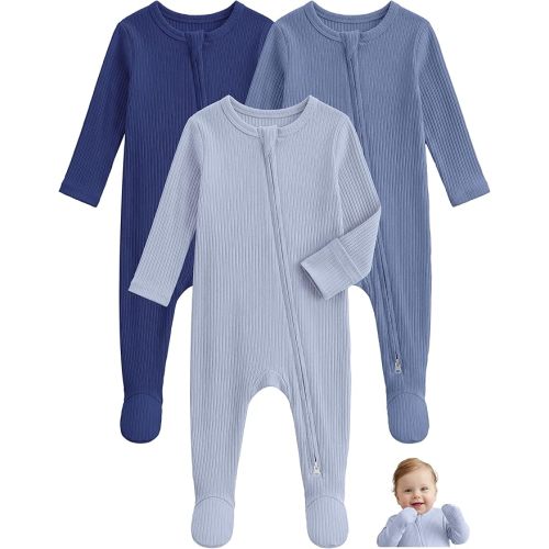 Unnivoll Baby Pajamas Baby Sleepers Rayon From Bamboo for Newborn 0-3 3-6 6-9 Months Footie Pjs Baby Boys Girls Clothes