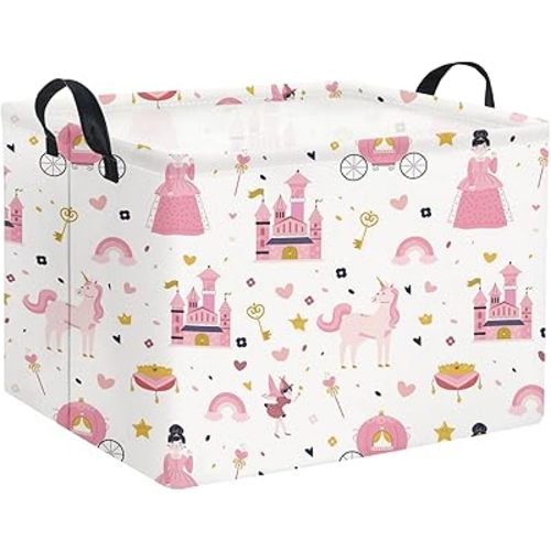 Rectangular Kids Storage Basket Baby Storage Basket with Handles for Home Kitchen Boys and Girls Cute Toy Storage Bin Organizer Shelf Book Room Decor(Princess Castle)