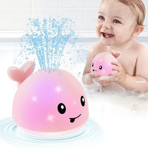 Baby Girl Bath Toys, Light Up Whale Bath Toys for Girls 0-6 6-12 12-18 Months or Kids Ages 1-3, Pink