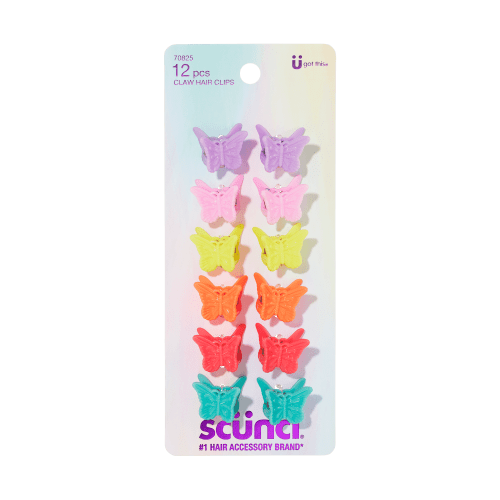 scunci Mini Butterfly Claw Clips, Multicolor, 12 Count, Tiny Hair Accessories for Kids and Adults