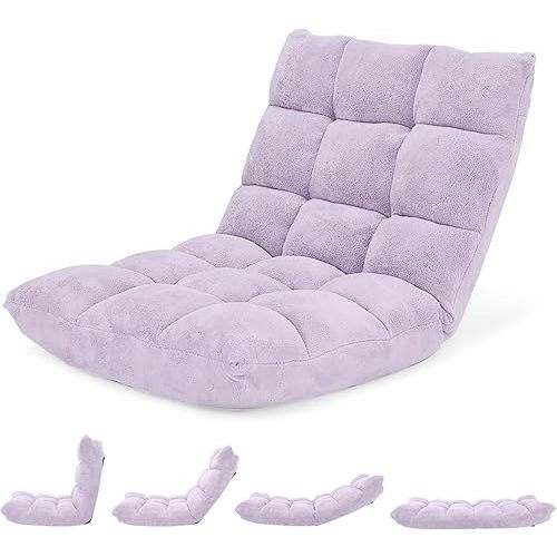 Giantex Floor Chair with Back Support, 14 Adjustable Position, Padded Sleeper Bed, Couch Recliner, Folding Gaming Floor Chairs for Adults, Living Room, Bedroom, Yoga, Meditation, Light Purple