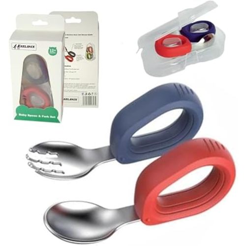 Toddler Utensils Set – Easy Grip Self-Feeding Forks and Spoons – BPA-Free Weaning Cutlery with Soft, Ergonomic Silicone Handles – Kids Stainless Steel Silverware, Dishwasher Safe.