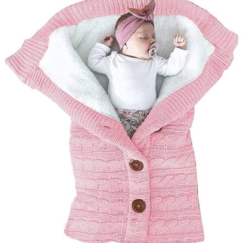 XMWEALTHY Unisex Infant Swaddle Blankets Soft Thick Fleece Knit Baby Girls Boys Stroller Wraps (Light Pink)