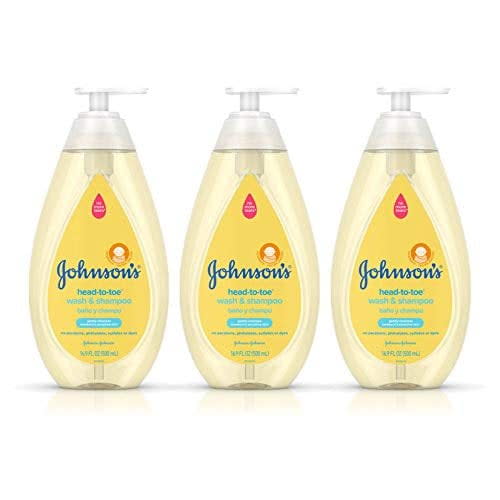 Johnson's Head-To-Toe Gentle Baby Body Wash & Shampoo, Tear-Free, Sulfate-Free & Hypoallergenic Bath Wash & Shampoo for Baby's Sensitive Skin & Hair, Washes Away 99.9% Of Germs 16.9 fl. oz Pack of 3