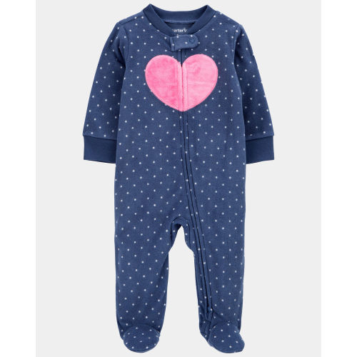 Baby Girl Heart Print Loose Fit Long-Sleeve Sleep & Play Pajamas - Navy - Carter's | Carter's