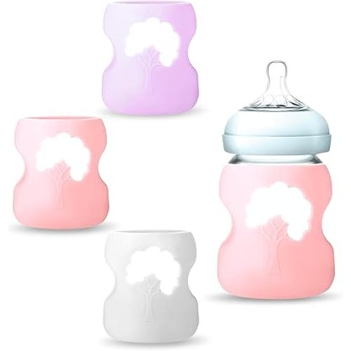 3 Pack Silicone Baby Bottle Sleeve for Dr. Brown Natural Glass Baby Bottles, Anti Breakage Baby Bottle Holder, Compatible with Dr. Brown Wide-Neck Glass Baby Bottles 9 oz, Dishwasher Safe