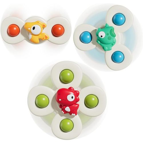 ALASOU 3PCS Suction Cup Spinner Toys for 1 Year Old Boy Girl|Spinning Top Infant Sensory Toys for Toddlers|1 2 Year Old Boy Christmas Birthday Gift|Baby Bath Toy Stocking Stuffers for Kids Ages 1-3